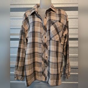 BE COOL Plaid Button Down Shirt - Brown and Cream